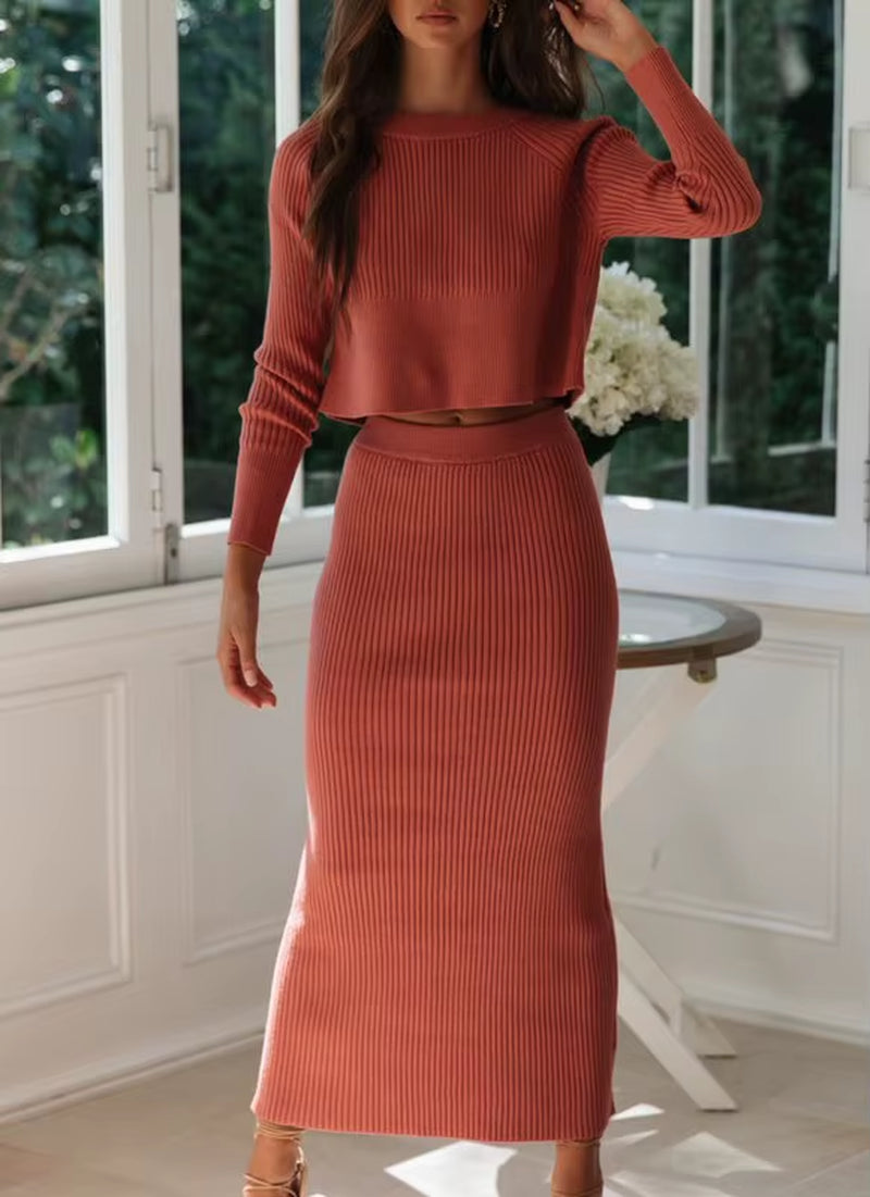 2026 Autumn Women Two Pieces Sets Knitted Women Sweaters with Skirt Sets Women Pullovers Women'S Casual Suit