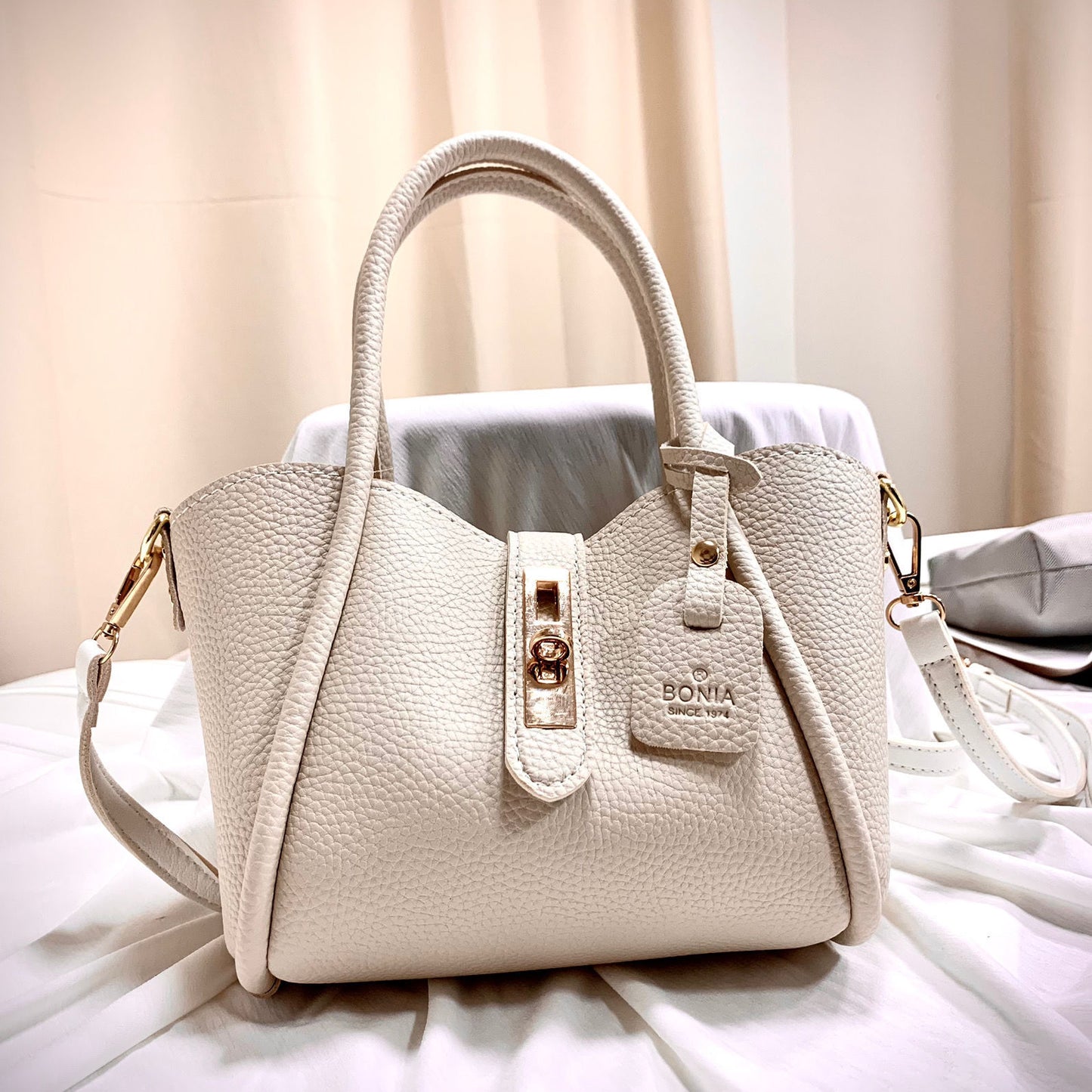 Litchi Pattern Soft Leather Portable Tote Bag