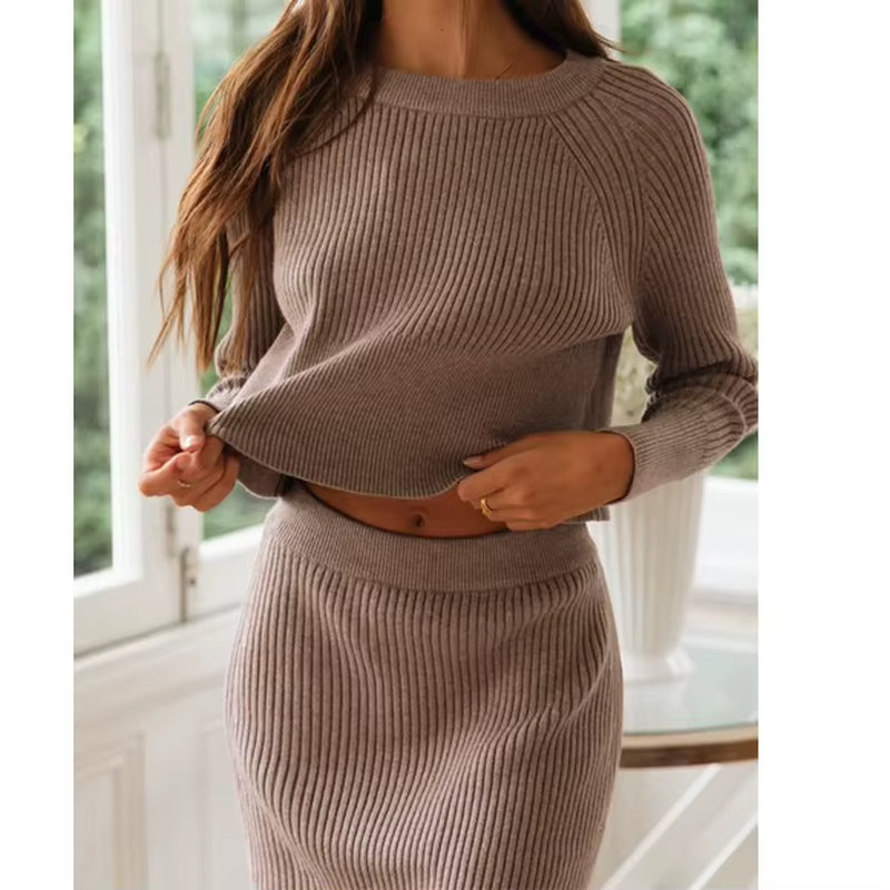 2026 Autumn Women Two Pieces Sets Knitted Women Sweaters with Skirt Sets Women Pullovers Women'S Casual Suit