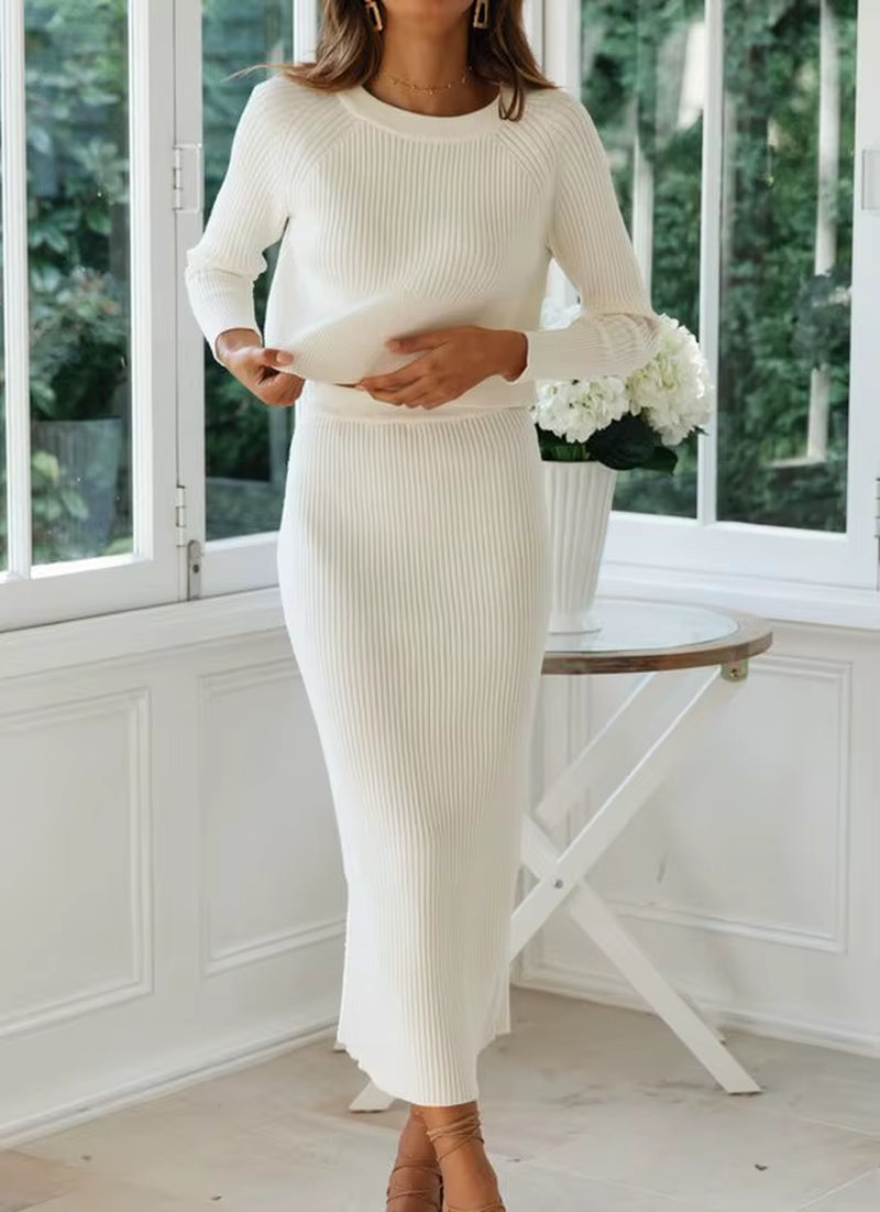 2026 Autumn Women Two Pieces Sets Knitted Women Sweaters with Skirt Sets Women Pullovers Women'S Casual Suit