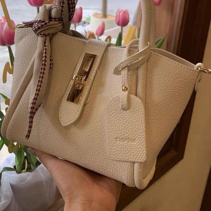 Litchi Pattern Soft Leather Portable Tote Bag